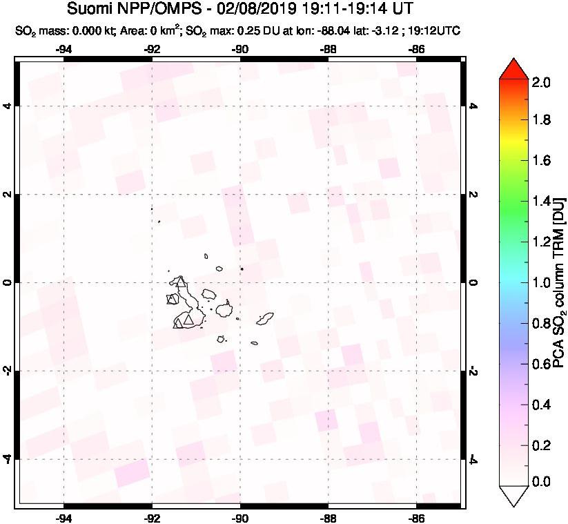 A sulfur dioxide image over Galápagos Islands on Feb 08, 2019.