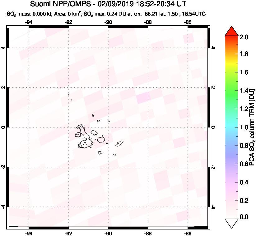 A sulfur dioxide image over Galápagos Islands on Feb 09, 2019.