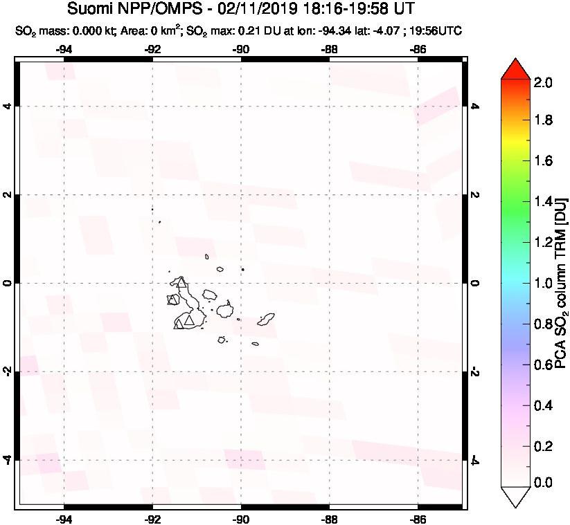 A sulfur dioxide image over Galápagos Islands on Feb 11, 2019.