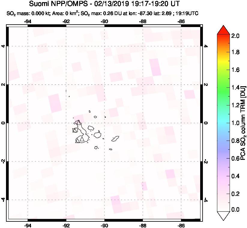 A sulfur dioxide image over Galápagos Islands on Feb 13, 2019.