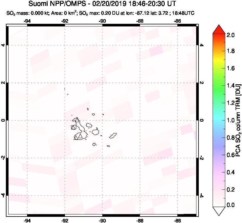 A sulfur dioxide image over Galápagos Islands on Feb 20, 2019.