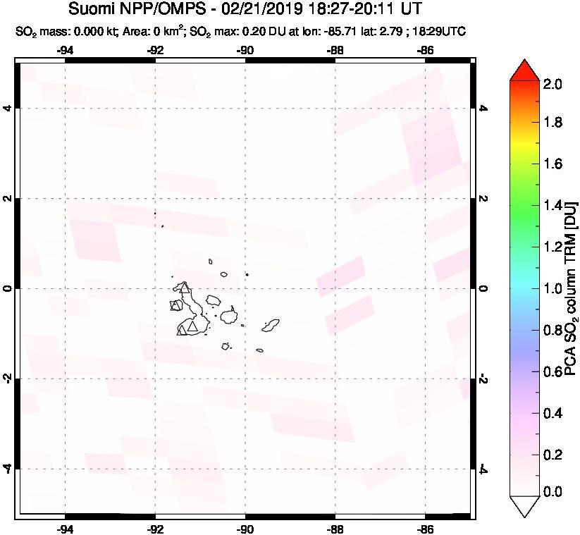 A sulfur dioxide image over Galápagos Islands on Feb 21, 2019.