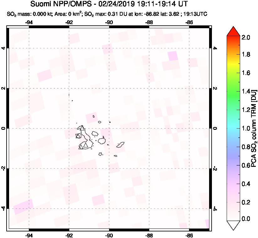 A sulfur dioxide image over Galápagos Islands on Feb 24, 2019.