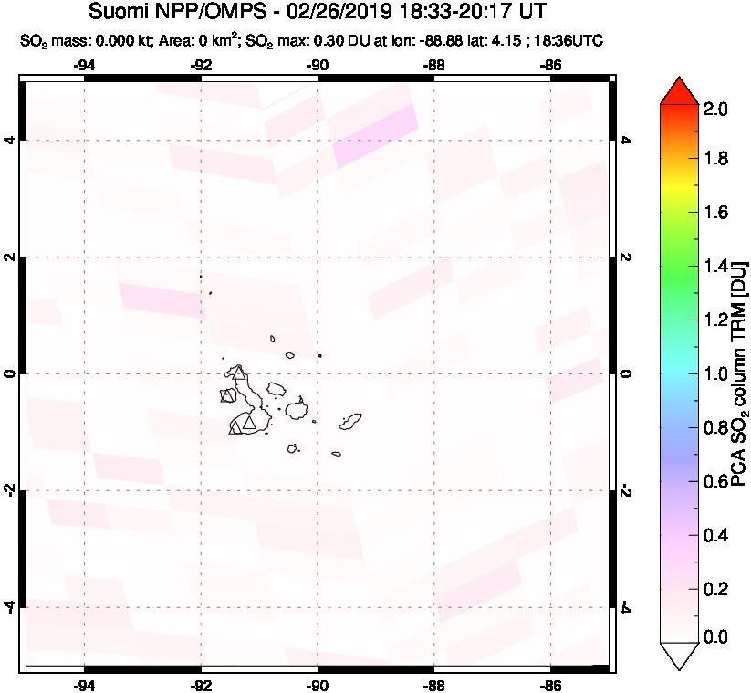 A sulfur dioxide image over Galápagos Islands on Feb 26, 2019.