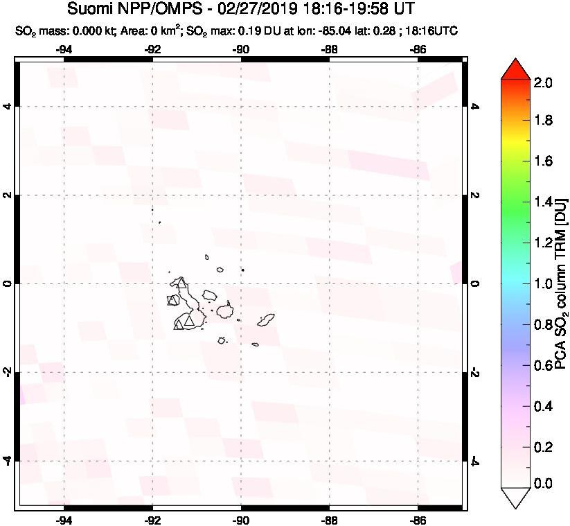 A sulfur dioxide image over Galápagos Islands on Feb 27, 2019.