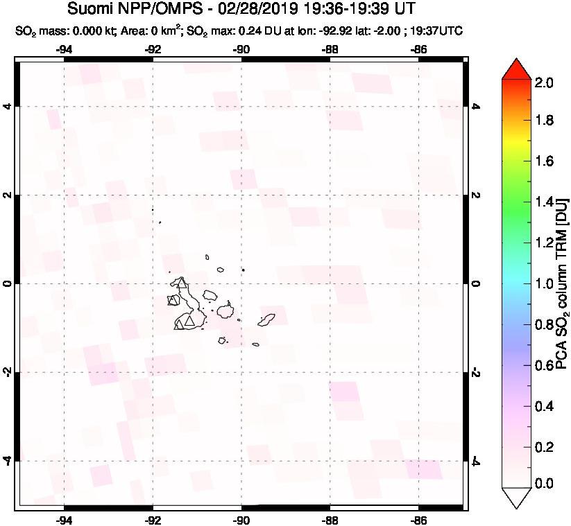 A sulfur dioxide image over Galápagos Islands on Feb 28, 2019.