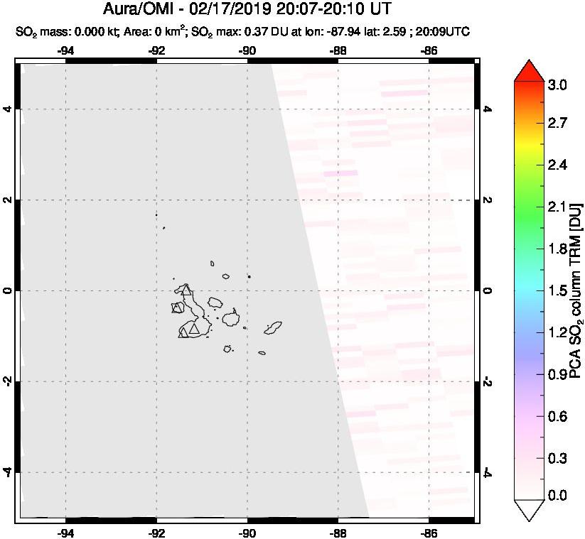 A sulfur dioxide image over Galápagos Islands on Feb 17, 2019.