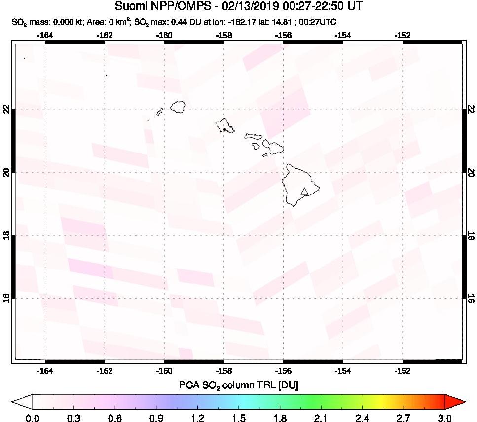 A sulfur dioxide image over Hawaii, USA on Feb 13, 2019.