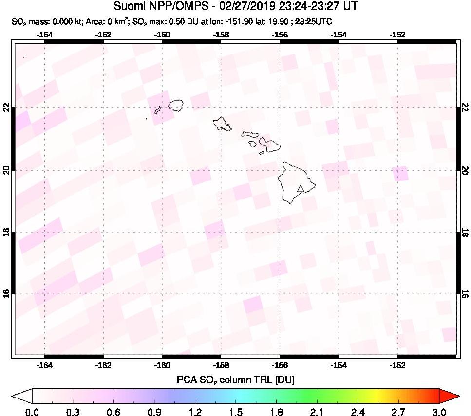 A sulfur dioxide image over Hawaii, USA on Feb 27, 2019.