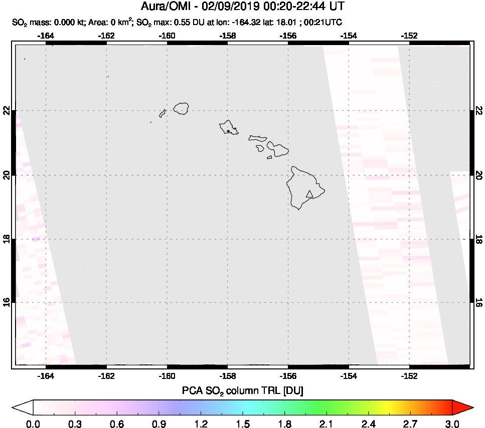 A sulfur dioxide image over Hawaii, USA on Feb 09, 2019.