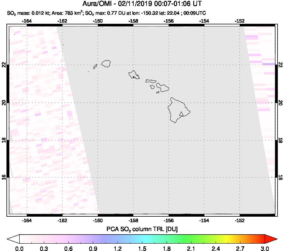 A sulfur dioxide image over Hawaii, USA on Feb 11, 2019.