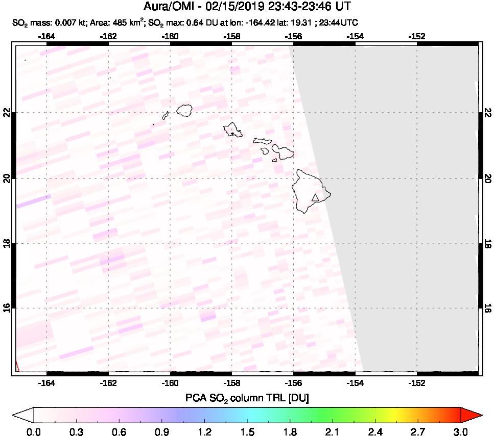 A sulfur dioxide image over Hawaii, USA on Feb 15, 2019.