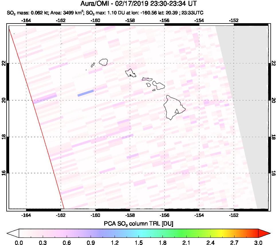 A sulfur dioxide image over Hawaii, USA on Feb 17, 2019.