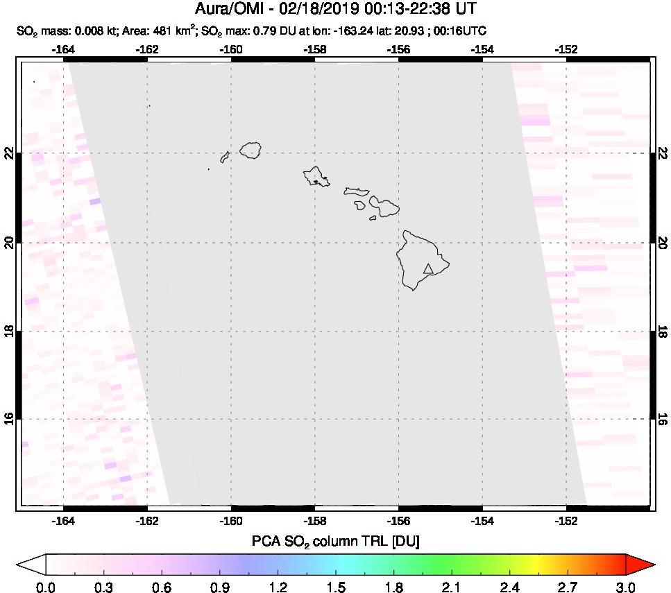 A sulfur dioxide image over Hawaii, USA on Feb 18, 2019.