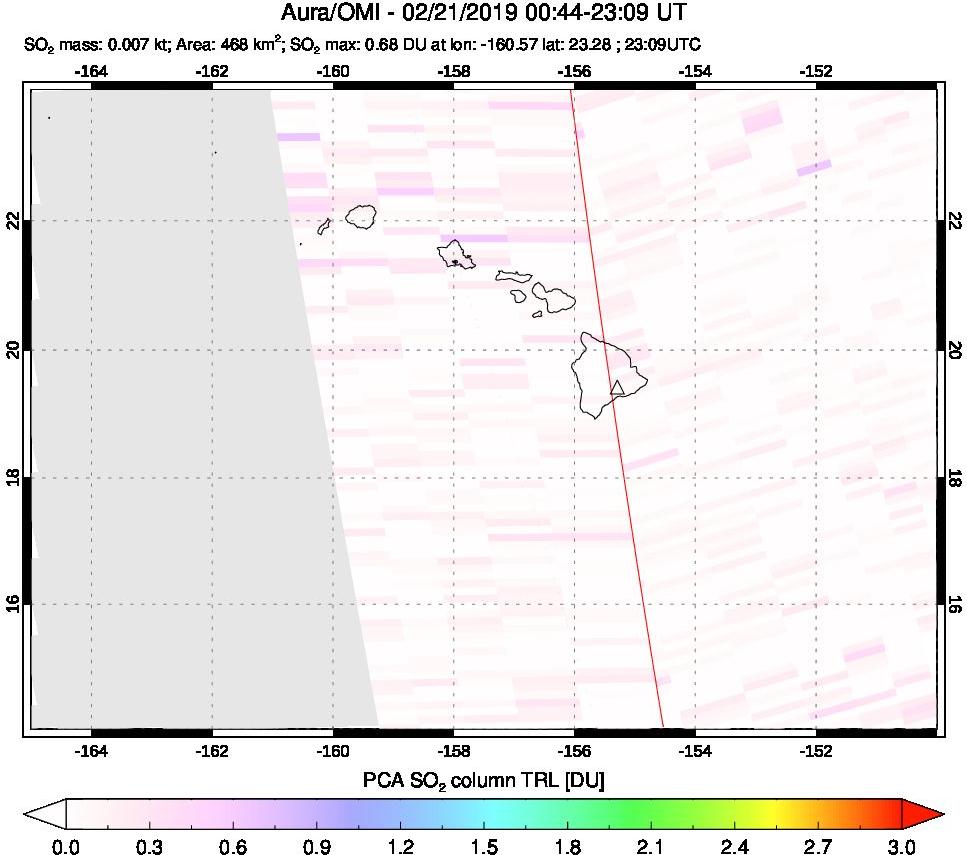 A sulfur dioxide image over Hawaii, USA on Feb 21, 2019.