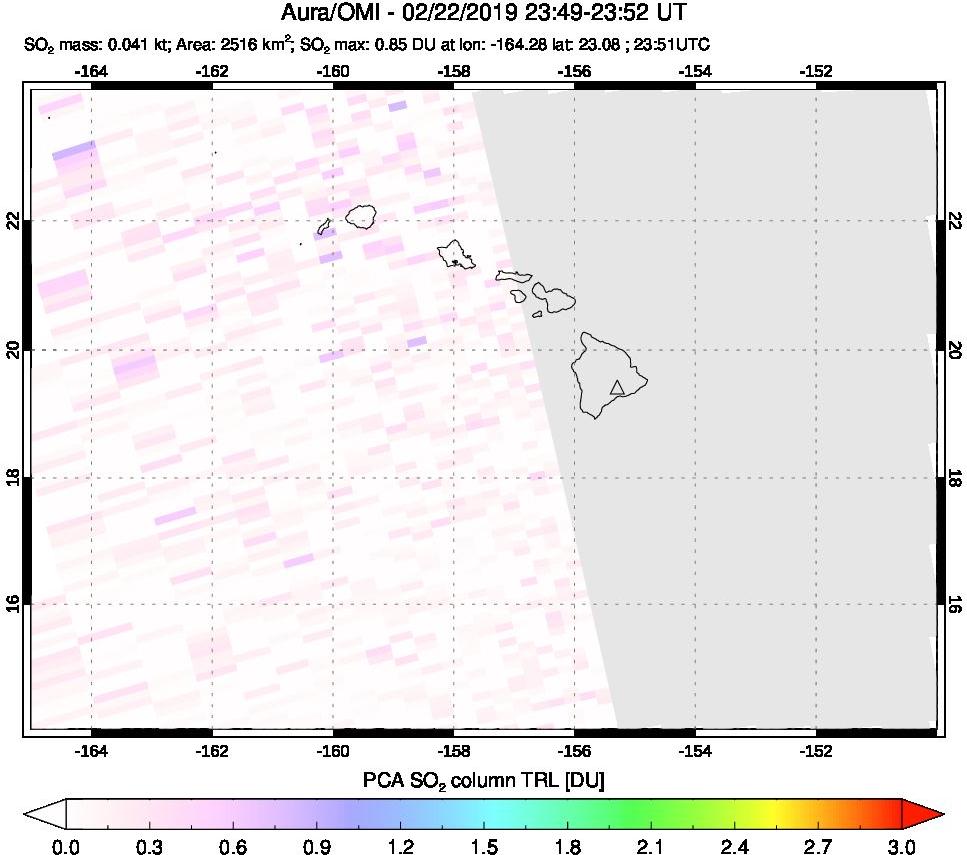 A sulfur dioxide image over Hawaii, USA on Feb 22, 2019.