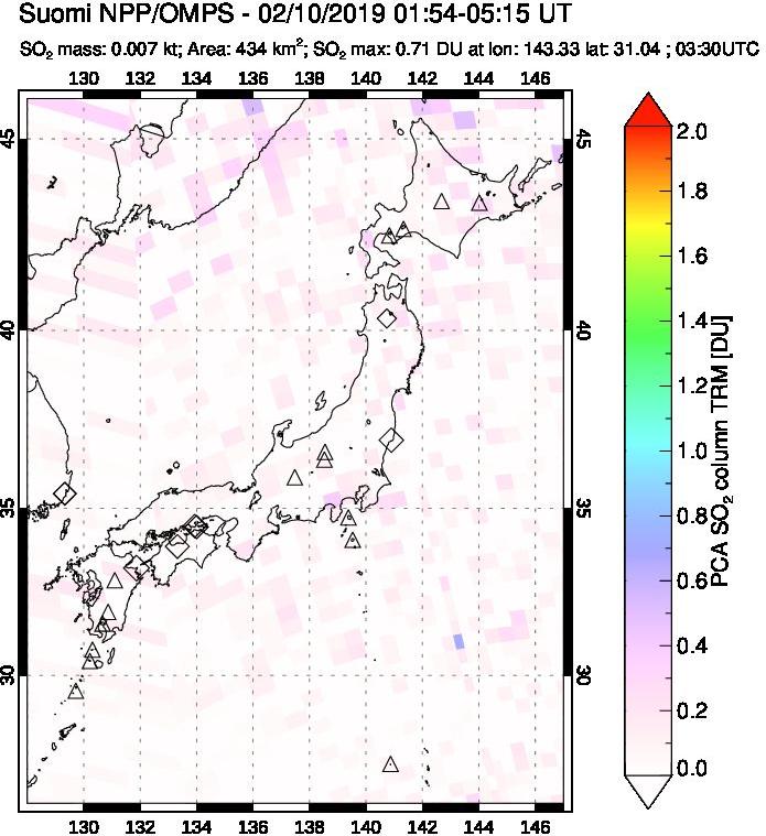A sulfur dioxide image over Japan on Feb 10, 2019.