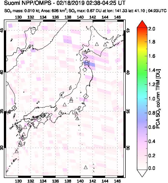 A sulfur dioxide image over Japan on Feb 18, 2019.