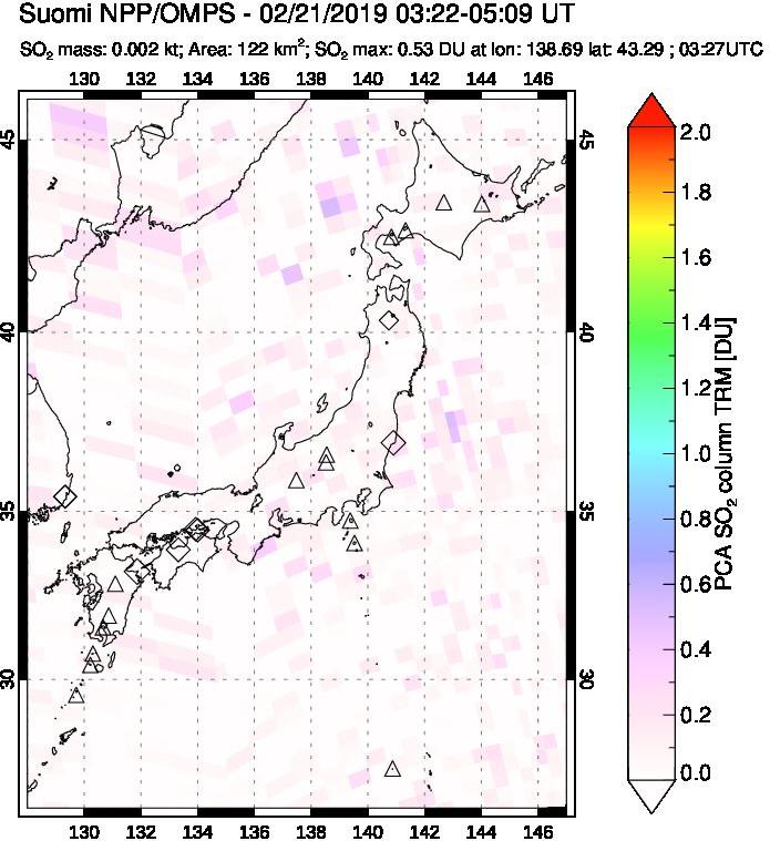 A sulfur dioxide image over Japan on Feb 21, 2019.