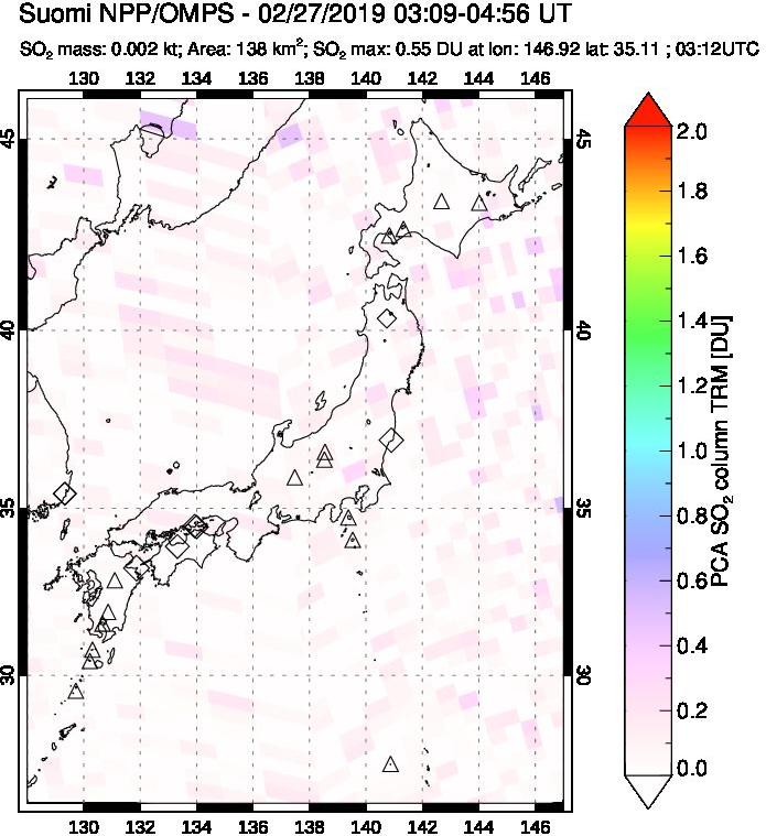 A sulfur dioxide image over Japan on Feb 27, 2019.