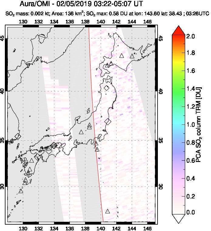 A sulfur dioxide image over Japan on Feb 05, 2019.