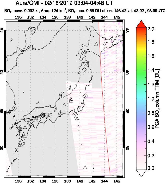 A sulfur dioxide image over Japan on Feb 16, 2019.
