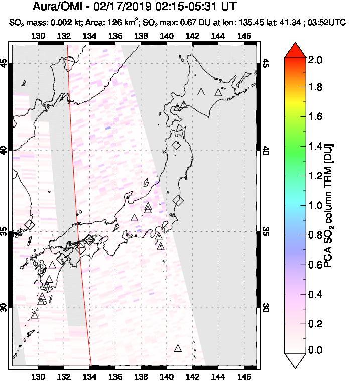 A sulfur dioxide image over Japan on Feb 17, 2019.