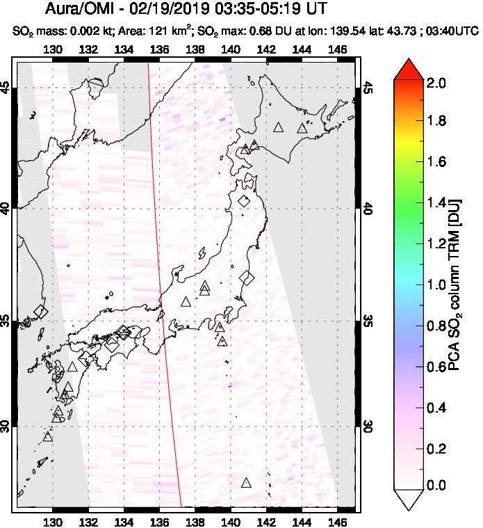 A sulfur dioxide image over Japan on Feb 19, 2019.