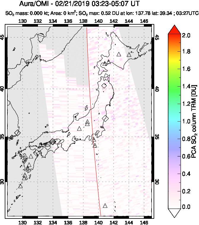 A sulfur dioxide image over Japan on Feb 21, 2019.