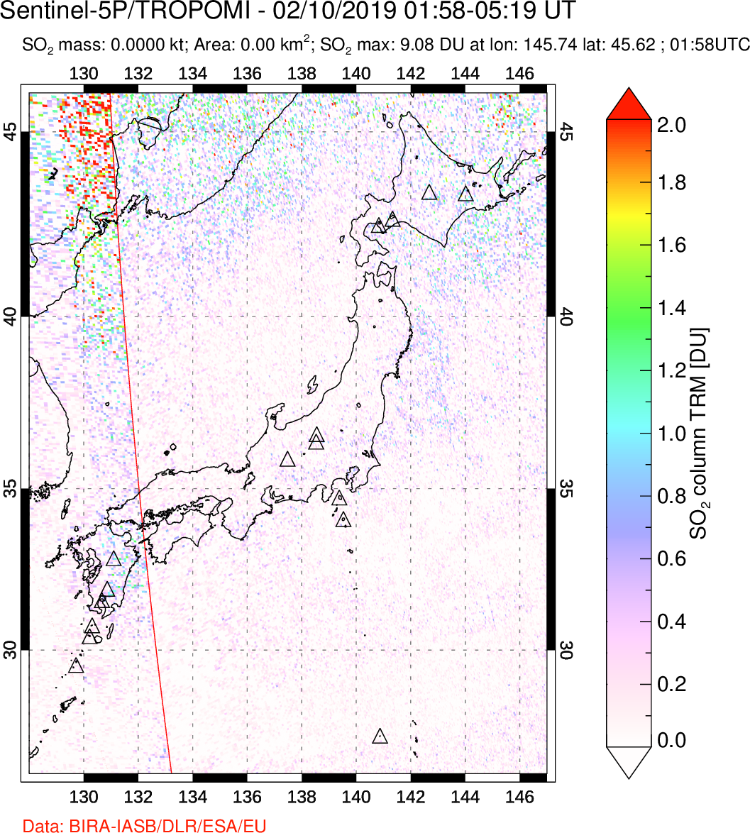 A sulfur dioxide image over Japan on Feb 10, 2019.