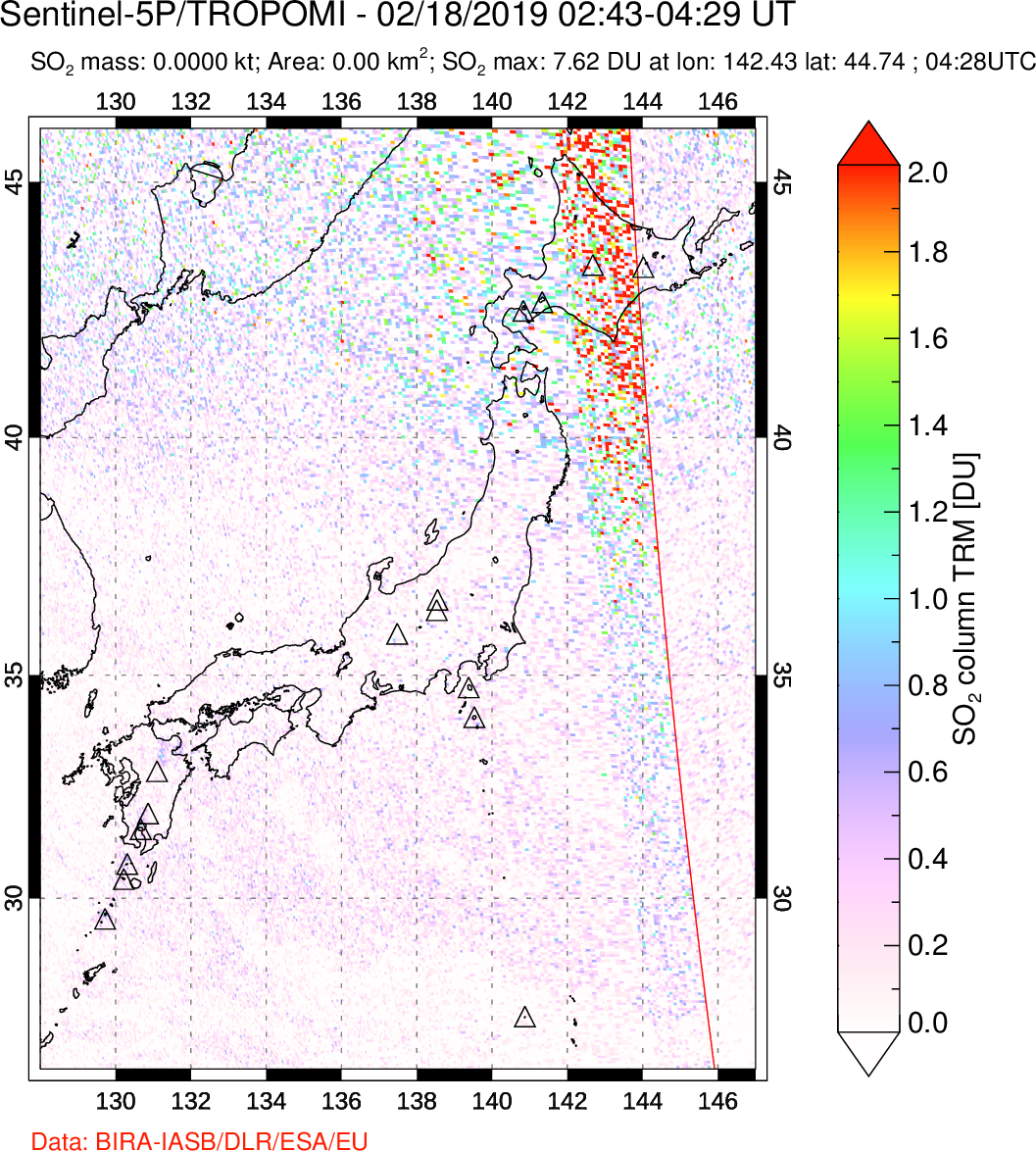 A sulfur dioxide image over Japan on Feb 18, 2019.