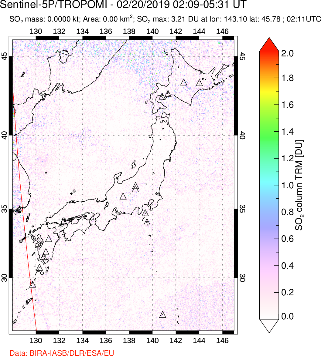 A sulfur dioxide image over Japan on Feb 20, 2019.