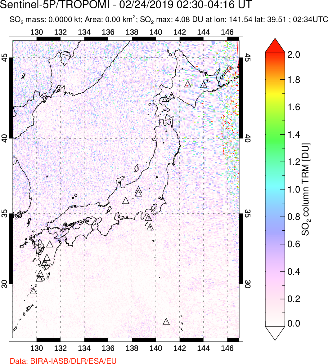 A sulfur dioxide image over Japan on Feb 24, 2019.