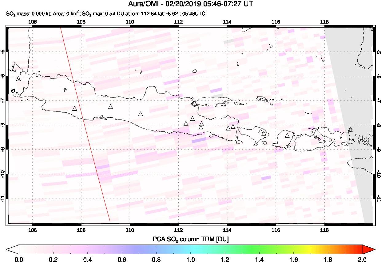 A sulfur dioxide image over Java, Indonesia on Feb 20, 2019.
