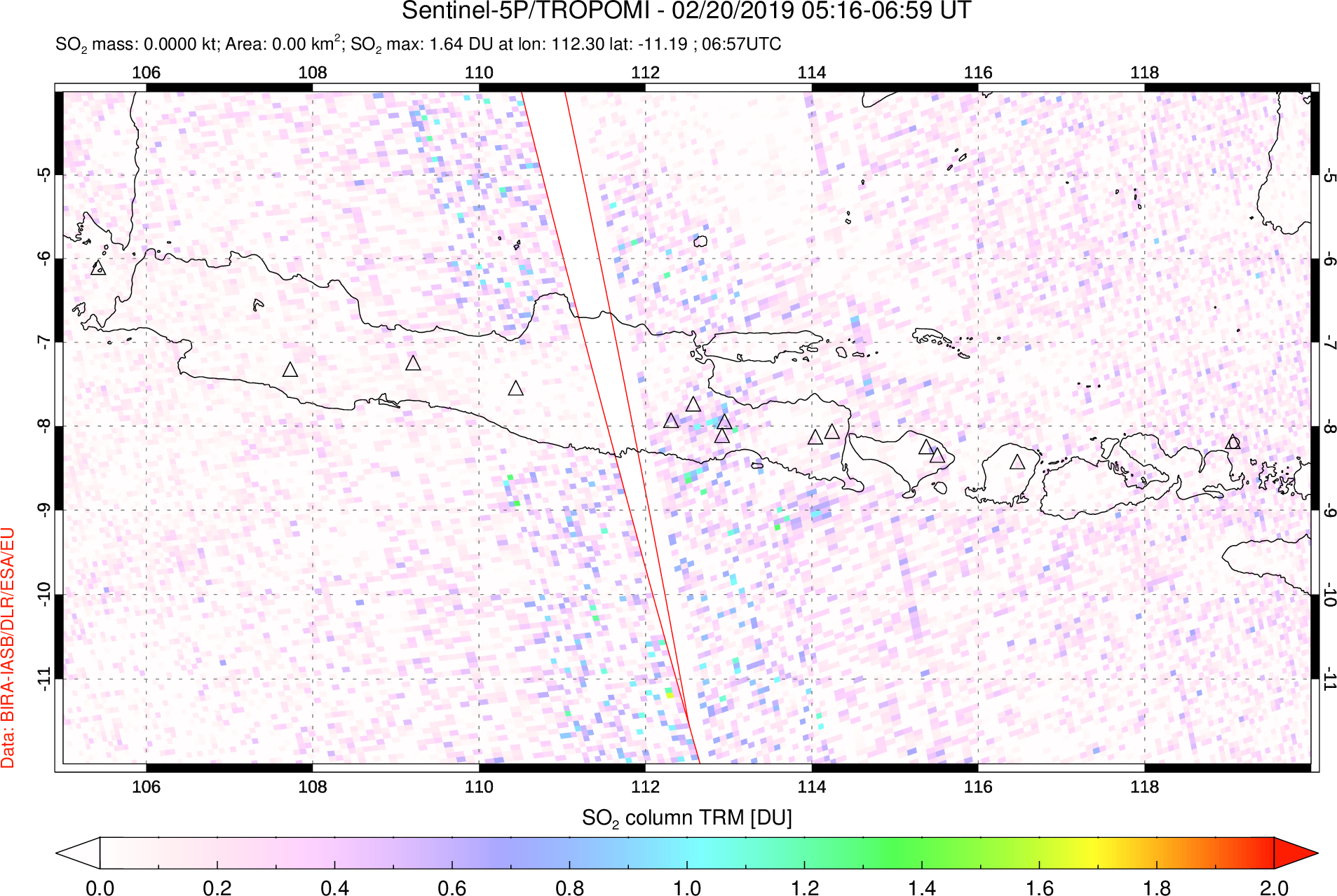 A sulfur dioxide image over Java, Indonesia on Feb 20, 2019.