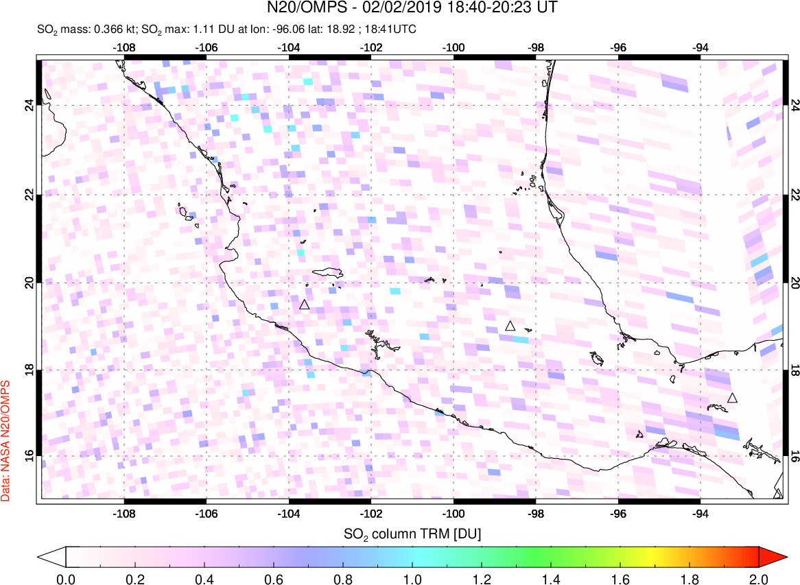 A sulfur dioxide image over Mexico on Feb 02, 2019.