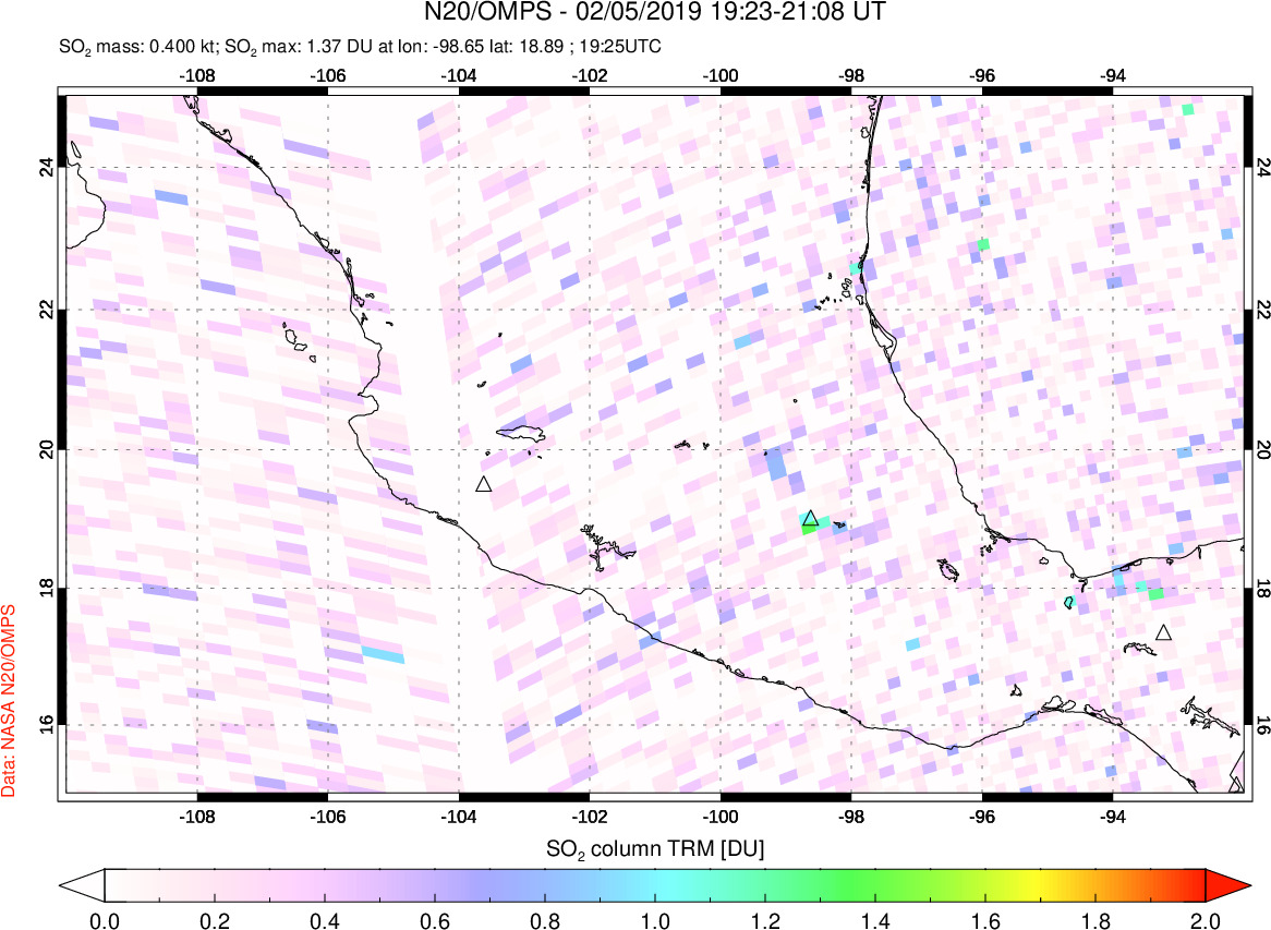 A sulfur dioxide image over Mexico on Feb 05, 2019.