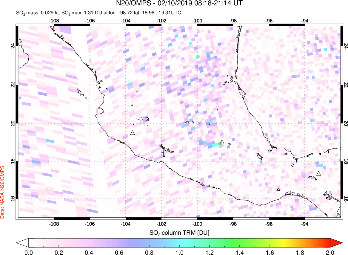 A sulfur dioxide image over Mexico on Feb 10, 2019.