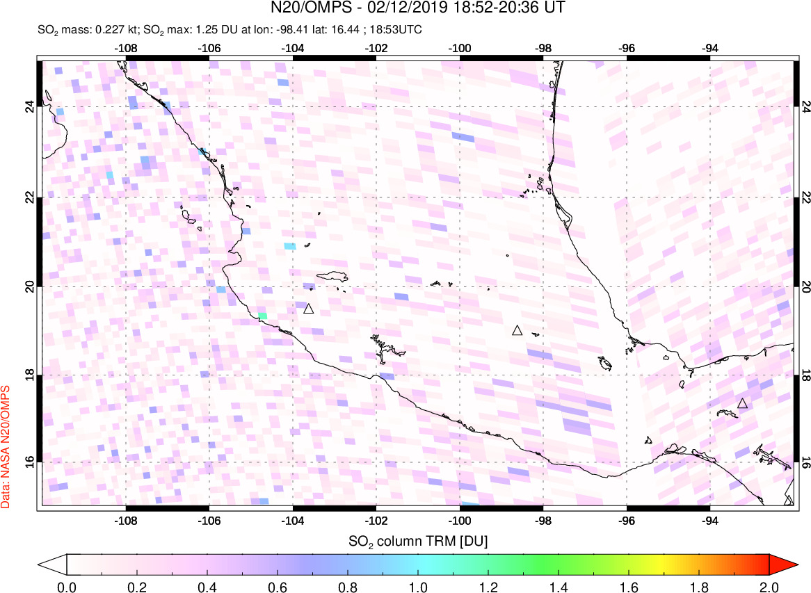 A sulfur dioxide image over Mexico on Feb 12, 2019.