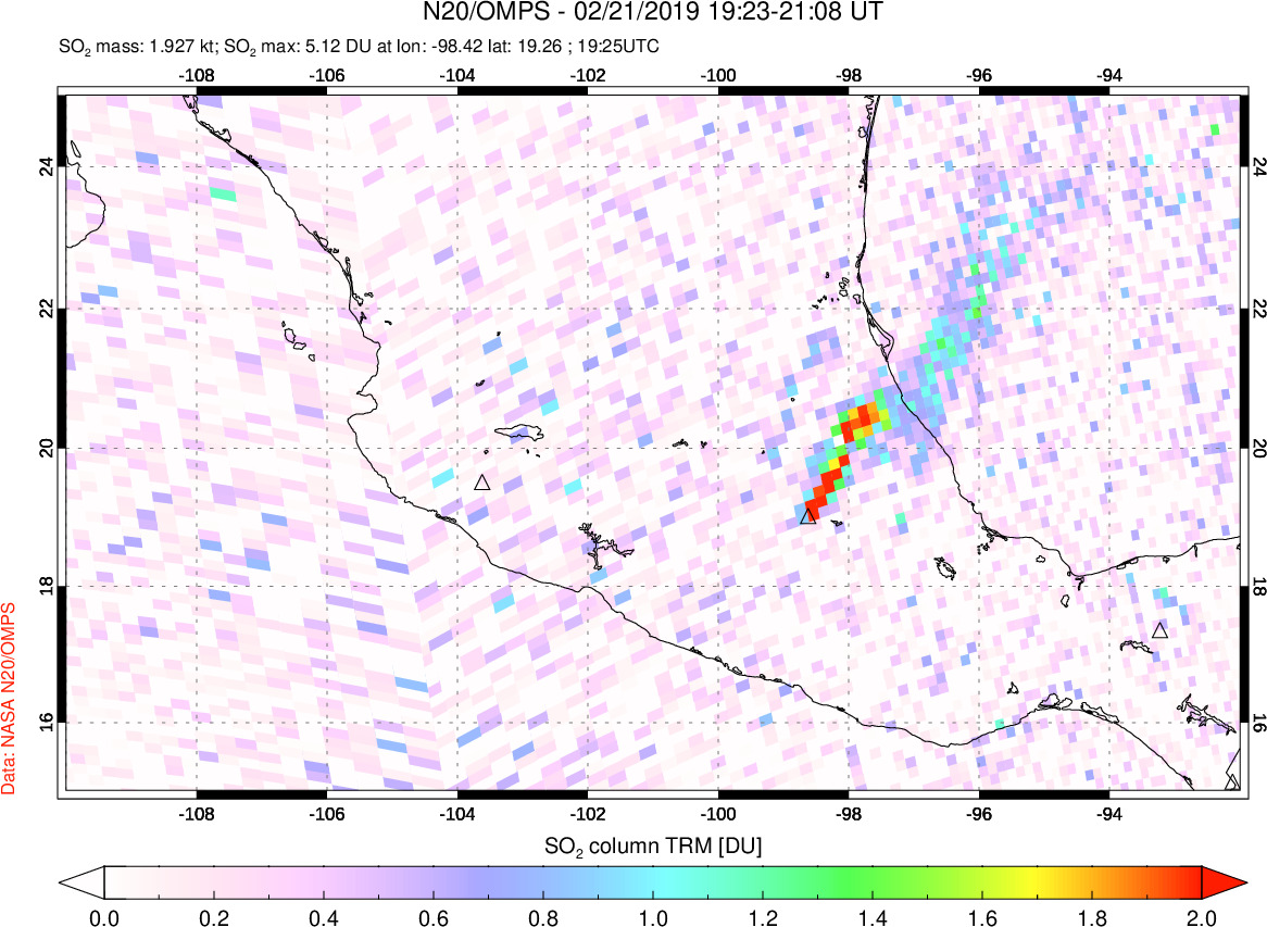 A sulfur dioxide image over Mexico on Feb 21, 2019.