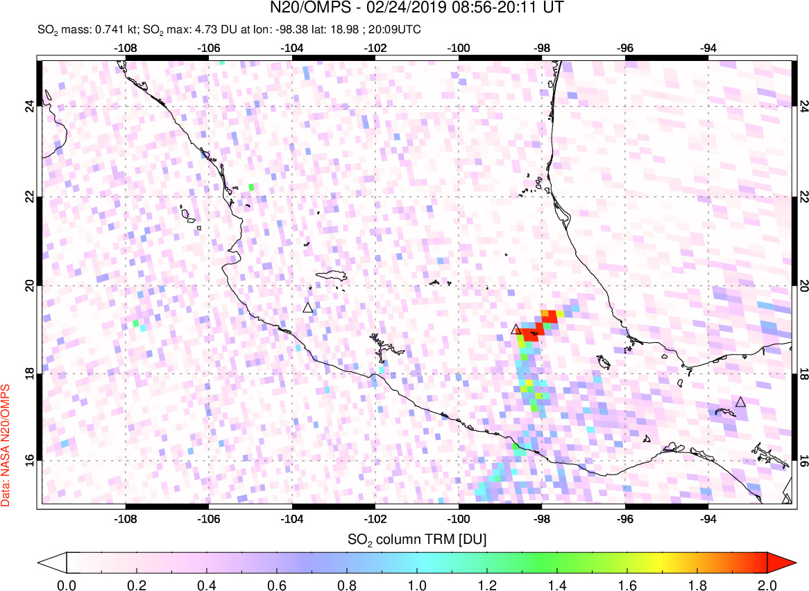 A sulfur dioxide image over Mexico on Feb 24, 2019.