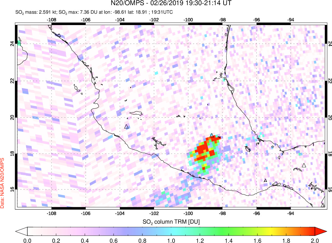 A sulfur dioxide image over Mexico on Feb 26, 2019.