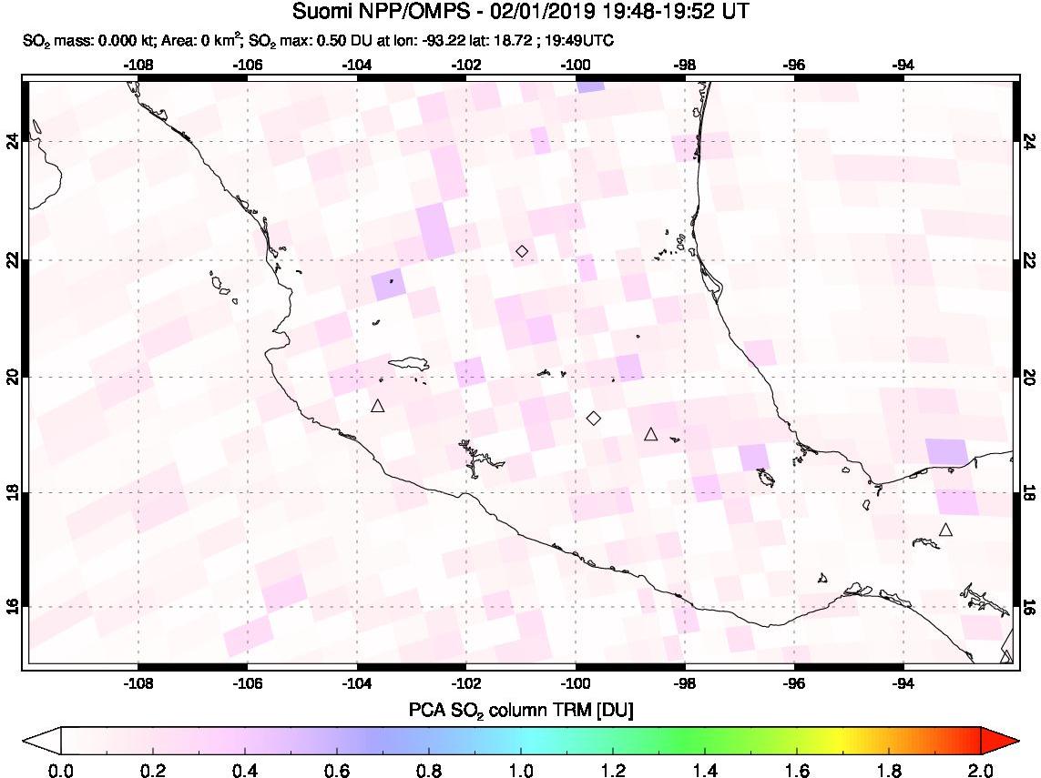 A sulfur dioxide image over Mexico on Feb 01, 2019.