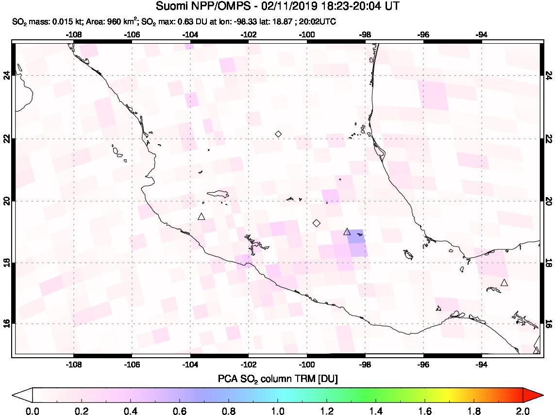 A sulfur dioxide image over Mexico on Feb 11, 2019.