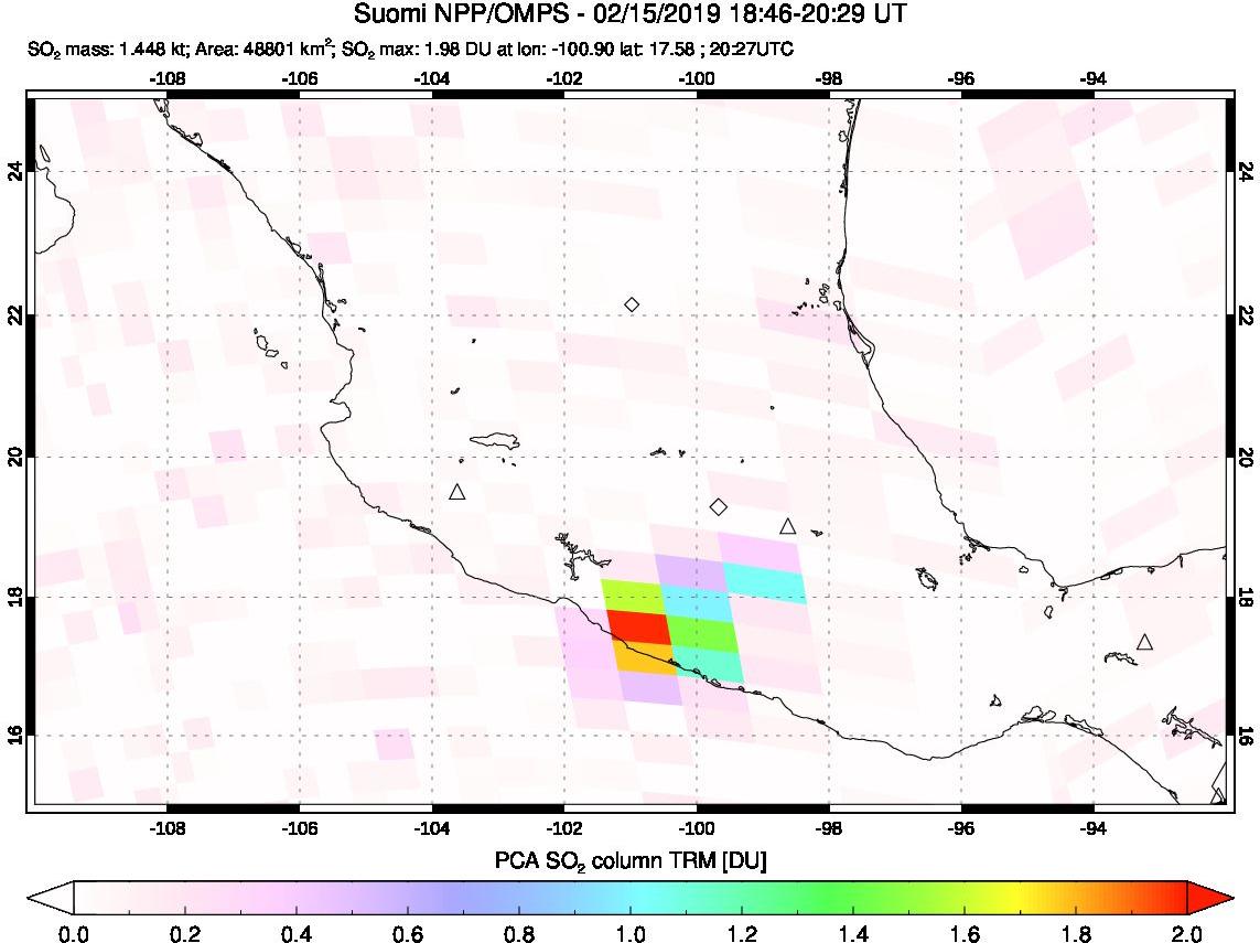 A sulfur dioxide image over Mexico on Feb 15, 2019.