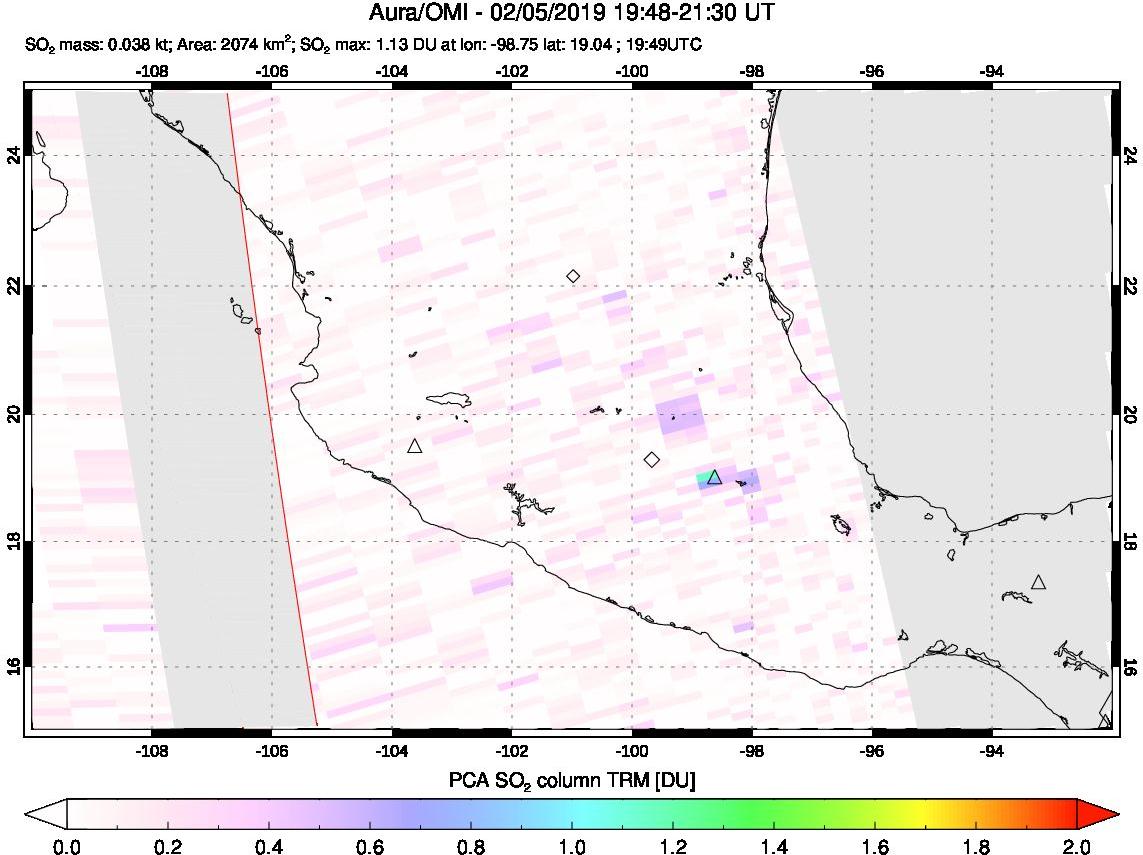 A sulfur dioxide image over Mexico on Feb 05, 2019.