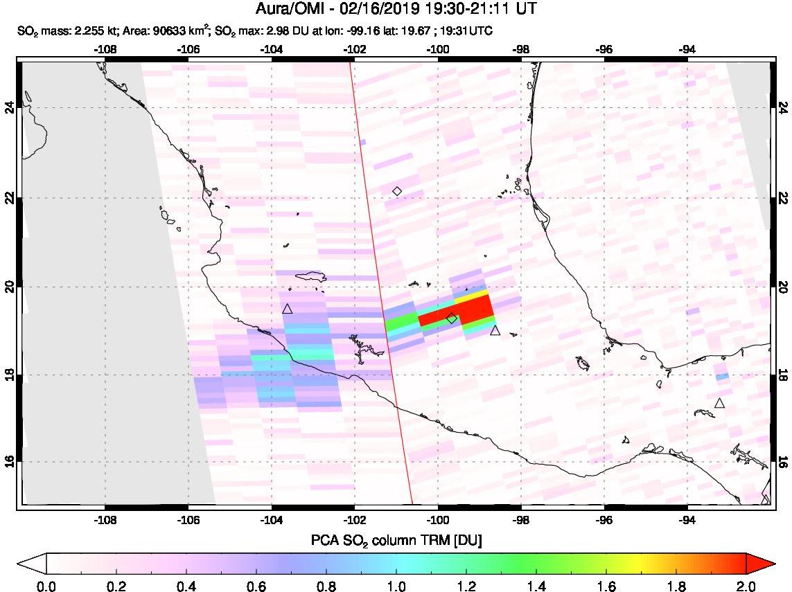 A sulfur dioxide image over Mexico on Feb 16, 2019.