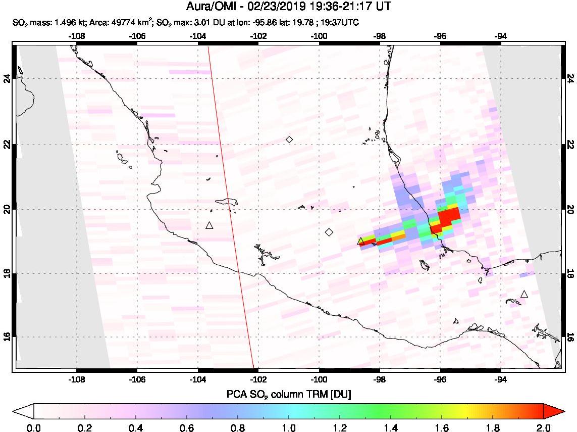 A sulfur dioxide image over Mexico on Feb 23, 2019.