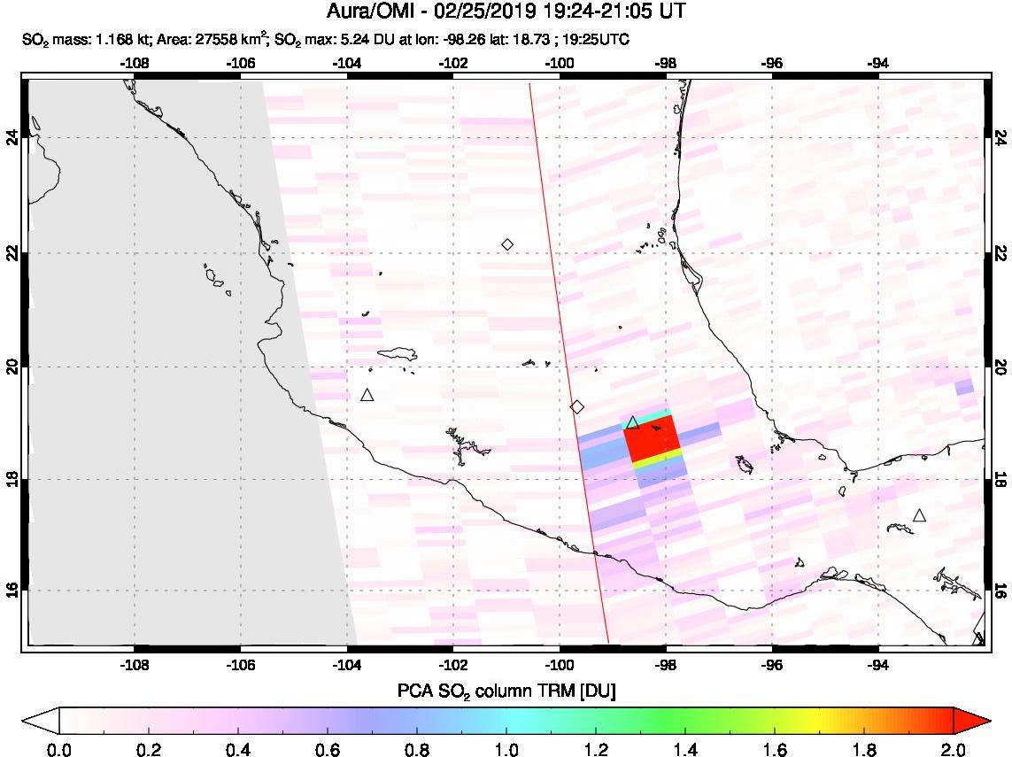 A sulfur dioxide image over Mexico on Feb 25, 2019.