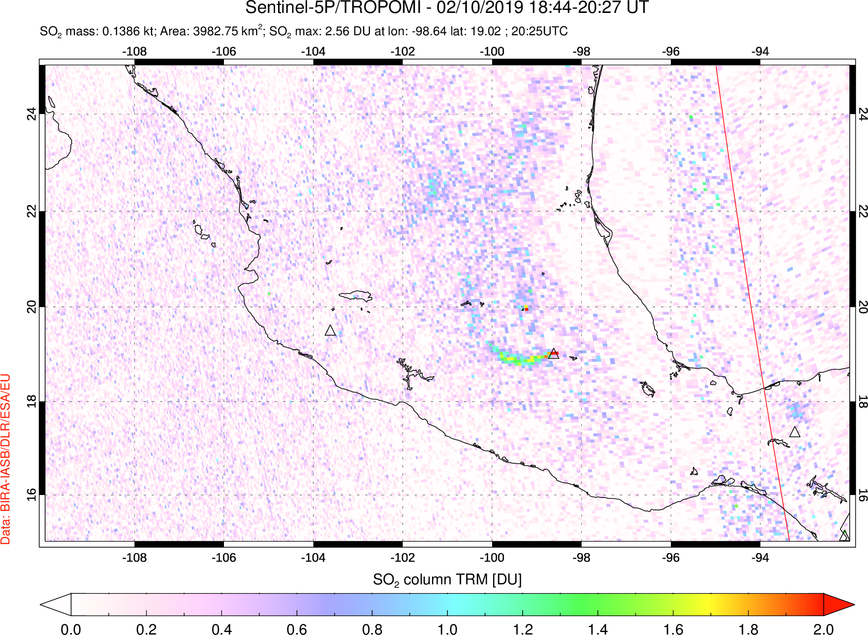 A sulfur dioxide image over Mexico on Feb 10, 2019.